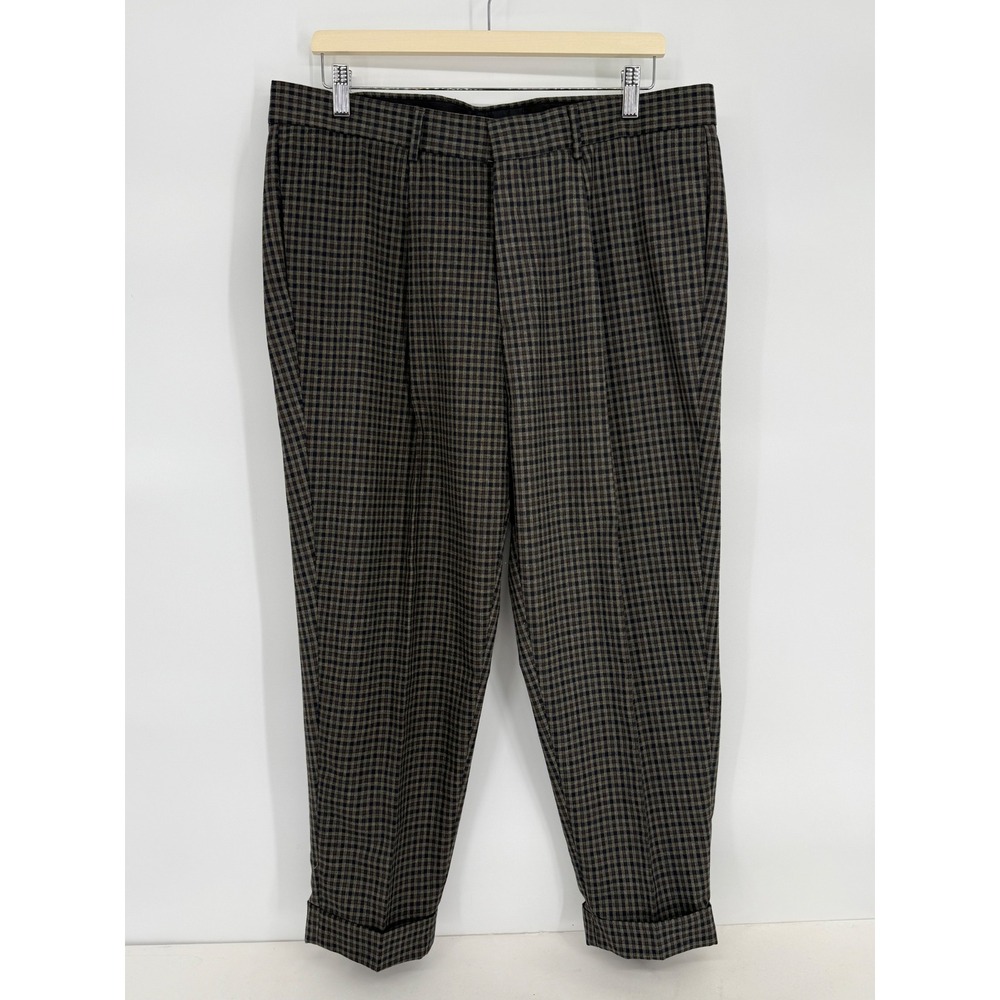 ASOS Mens Brown Gingham‎ Check Pleated Cuffed Tapered Trousers Pants 36x30 S